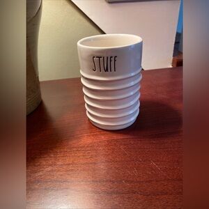 Rae Dunn STUFF Tumbler Cup Kitchen or Bath Organizer Off-White Rippled